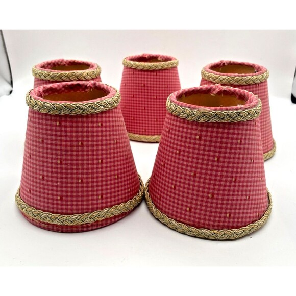 5 Vtg Pink Red Gingham Micro Check Chandelier Lamp Shades 4.5" Clip On Handmade - Picture 12 of 12